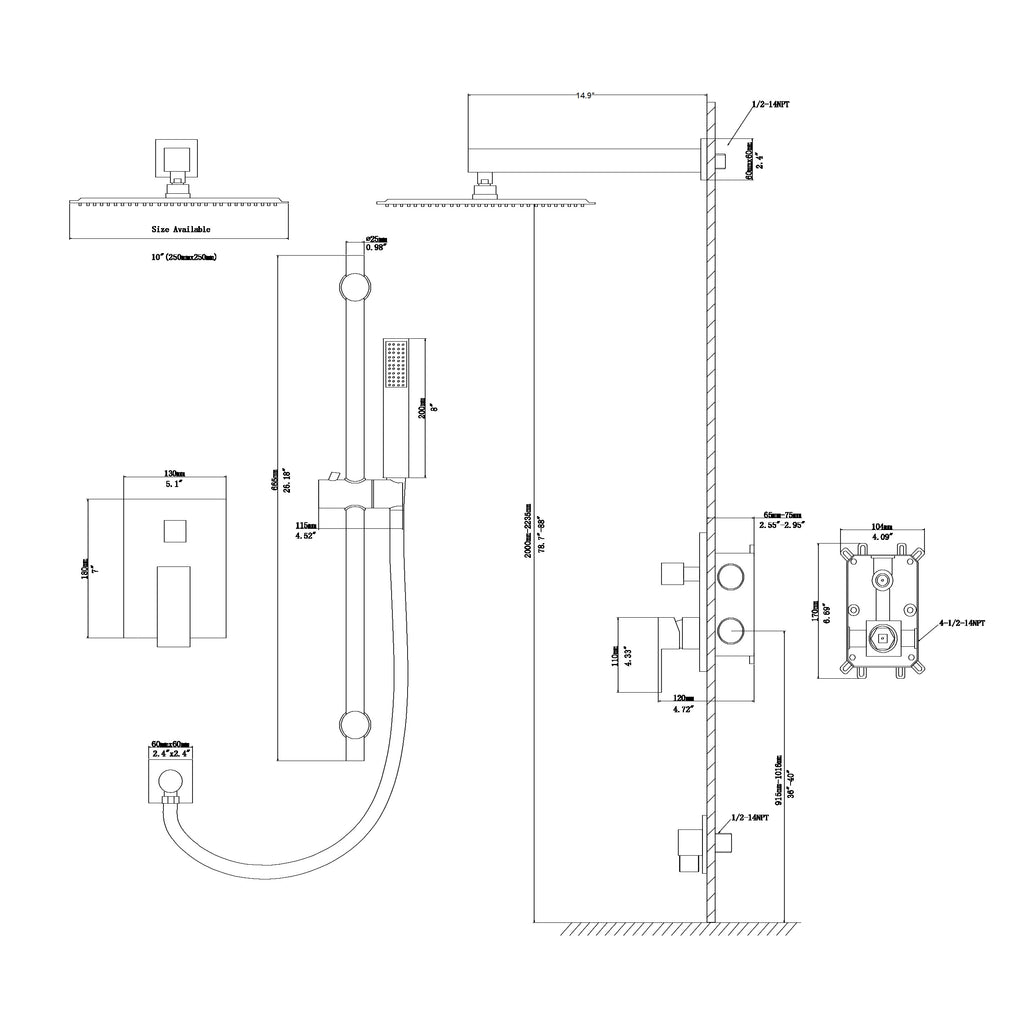 Brushed Nickel Shower System with Adjustable Slide Bar
