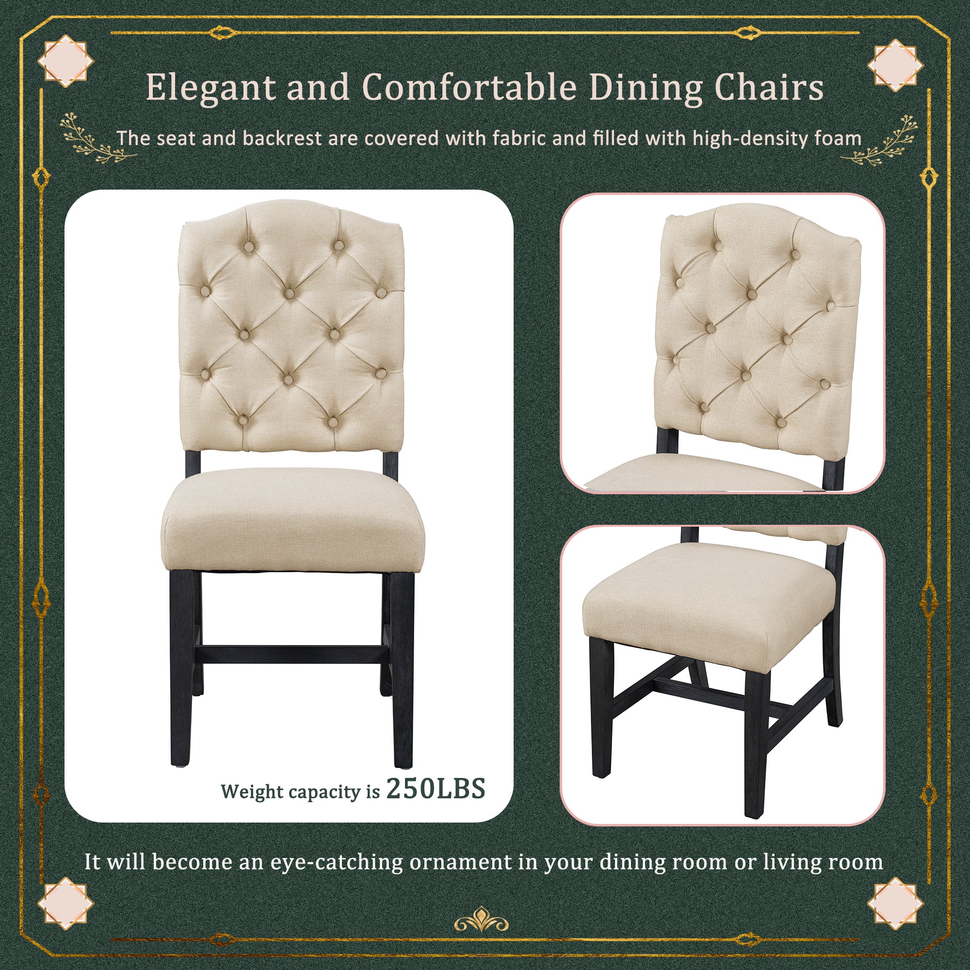 TREXM Retro Style Dining Chair Set with 4 Upholstered Chairs