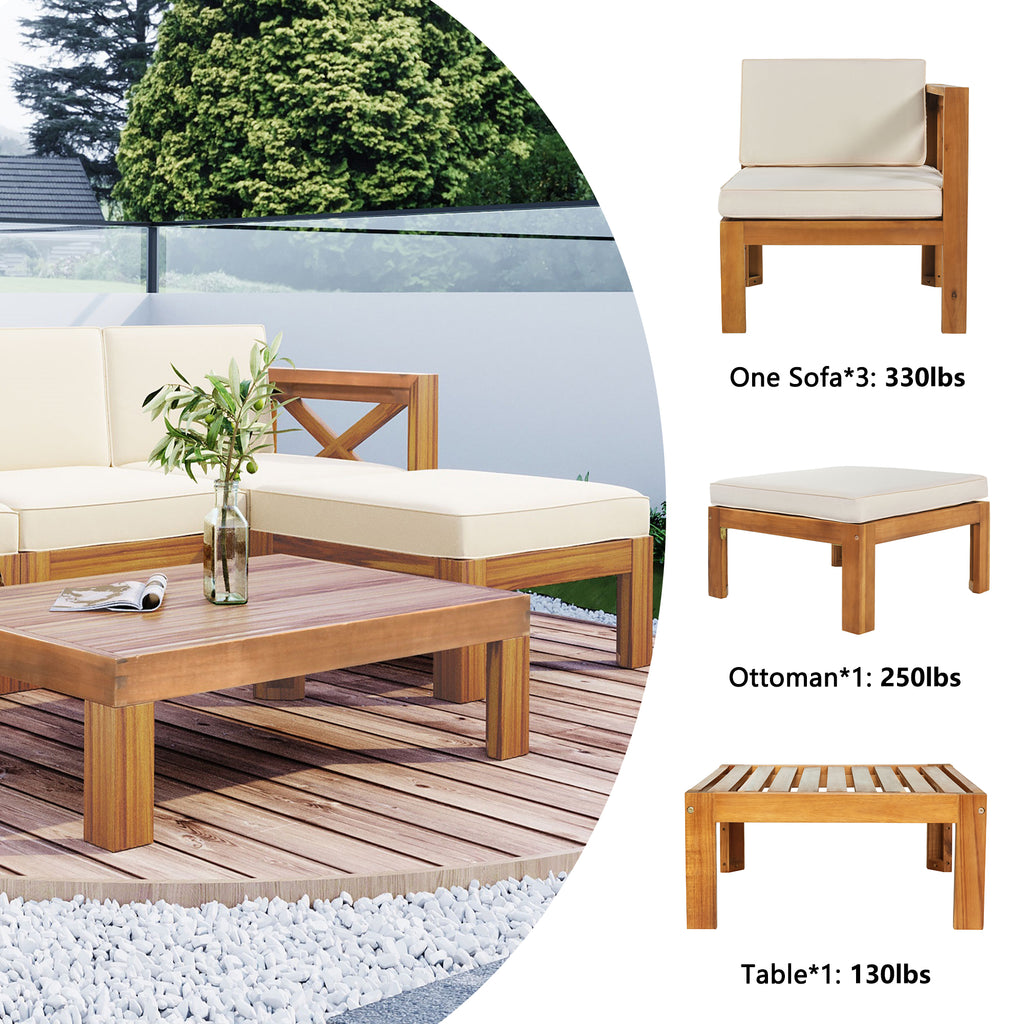 TOPMAX Outdoor Backyard Patio Wood 5-Piece Sectional Sofa Set