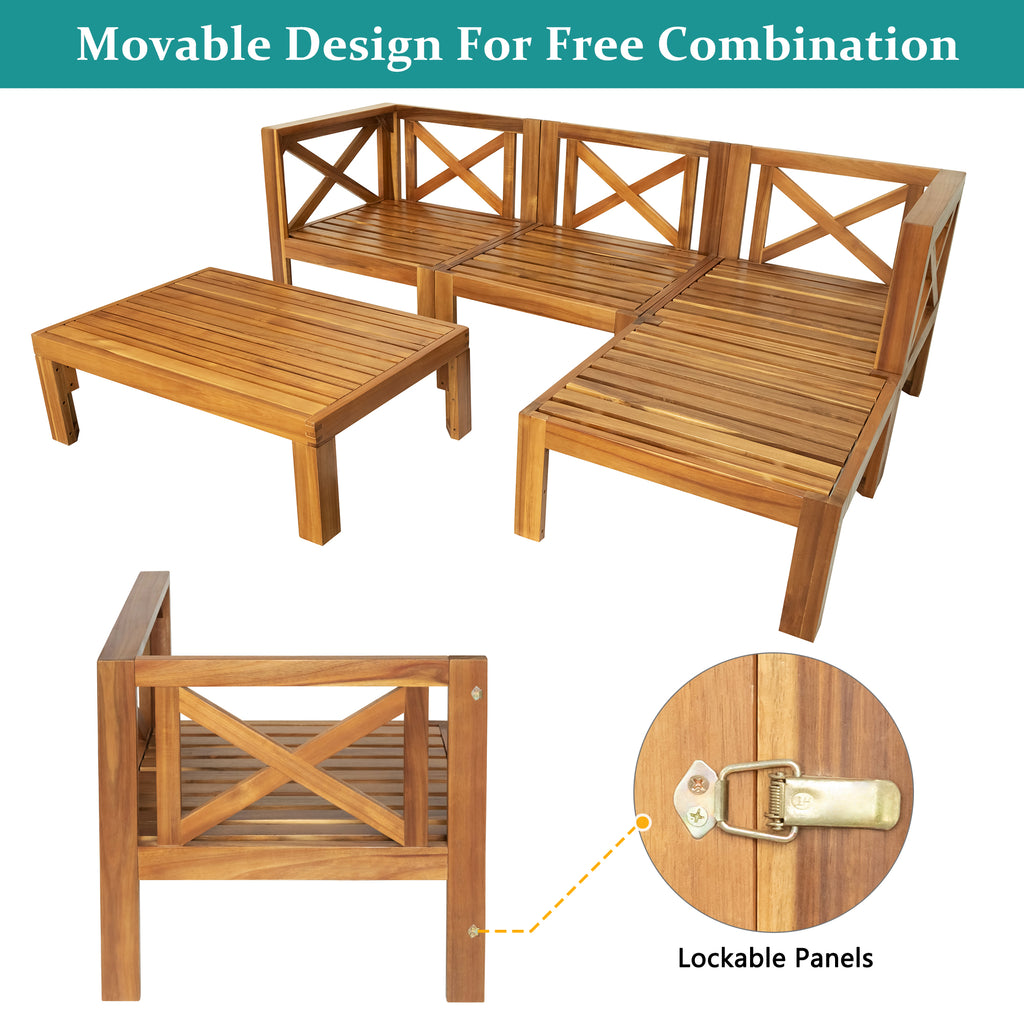 TOPMAX Outdoor Backyard Patio Wood 5-Piece Sectional Sofa Set