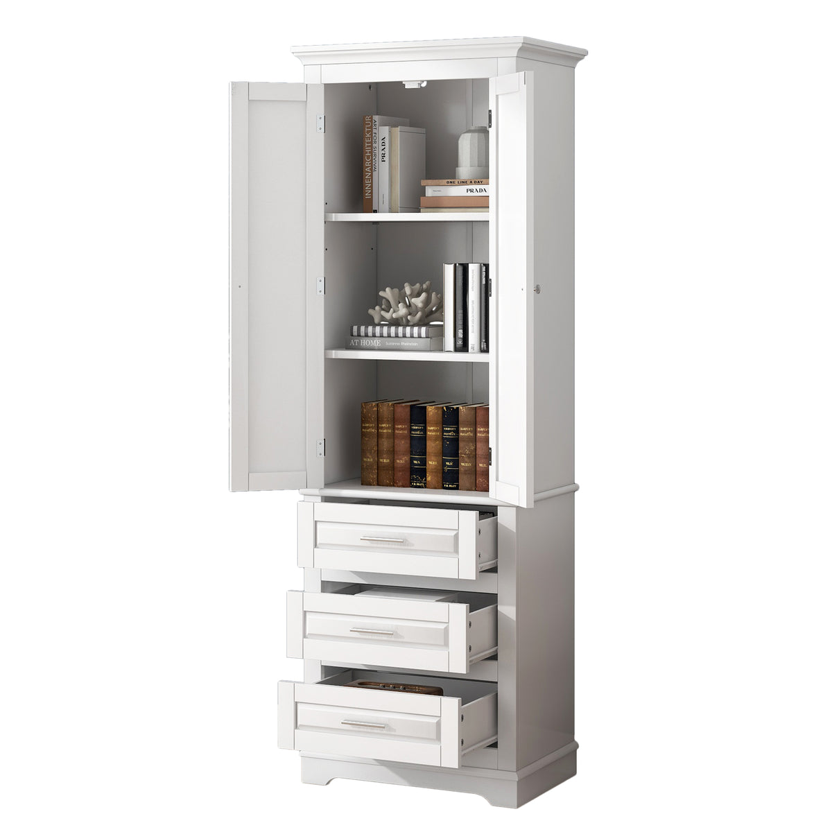 Tall Storage Cabinet With Three Drawers