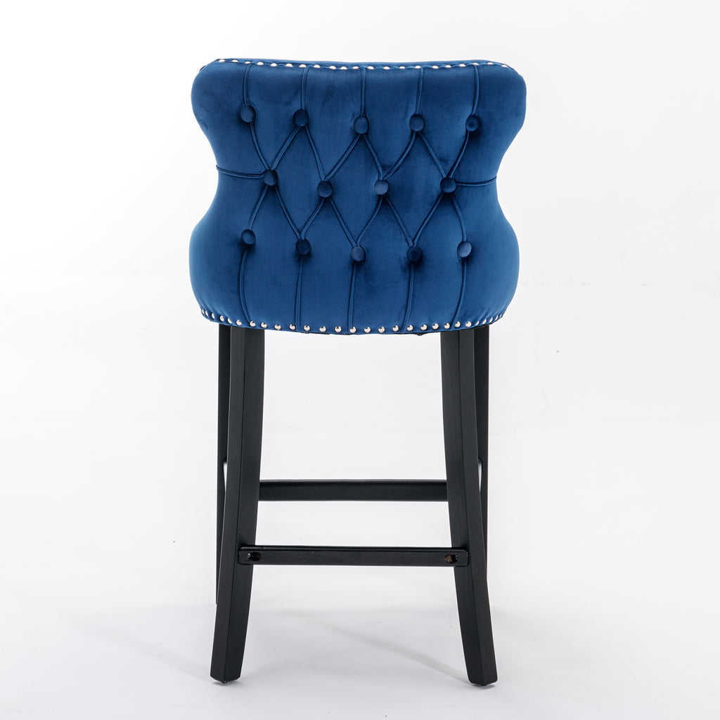Contemporary Velvet Upholstered Wing-Back Barstools