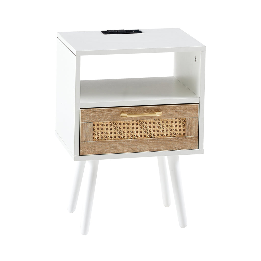 15.75" Rattan End Table with Power Outlet & USB Ports