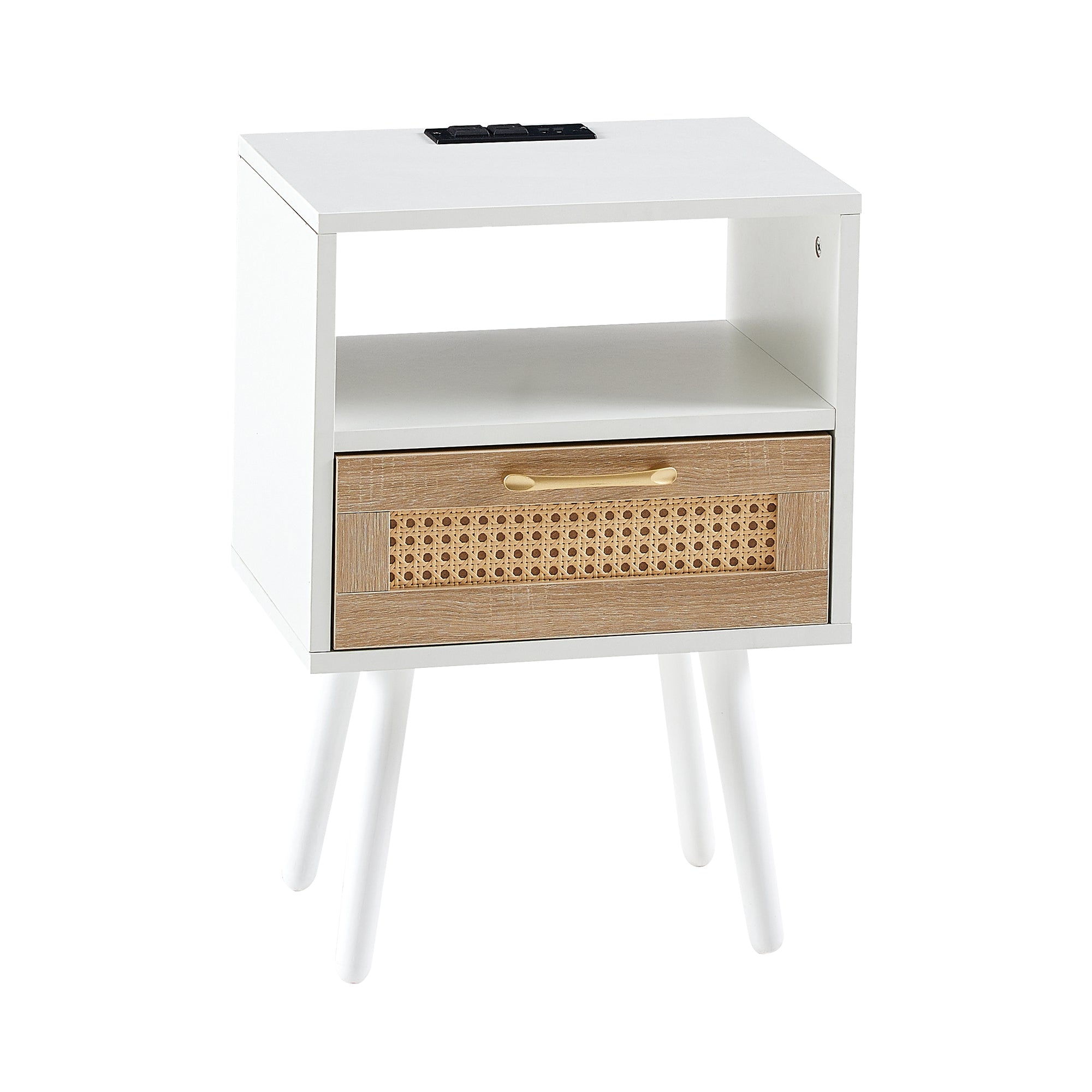 15.75" Rattan End Table with Power Outlet & USB Ports