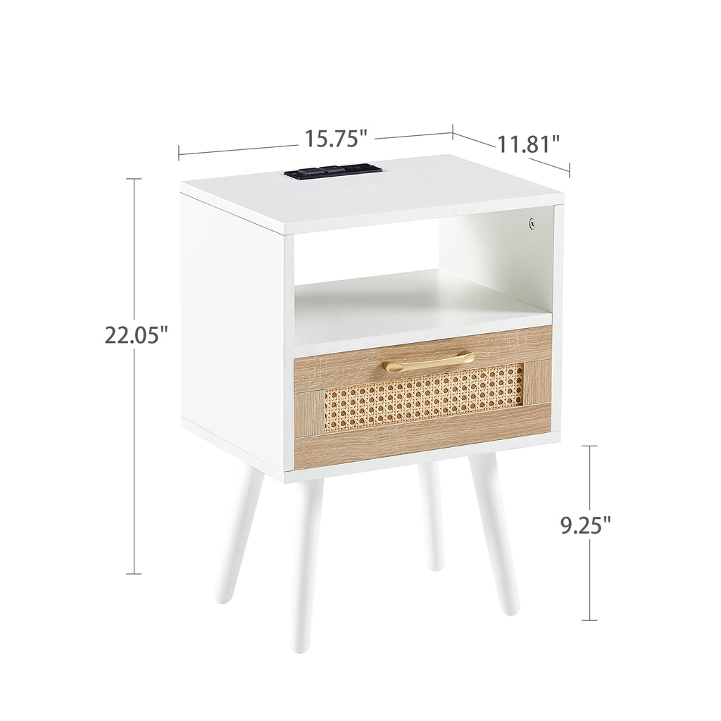15.75" Rattan End Table with Power Outlet & USB Ports