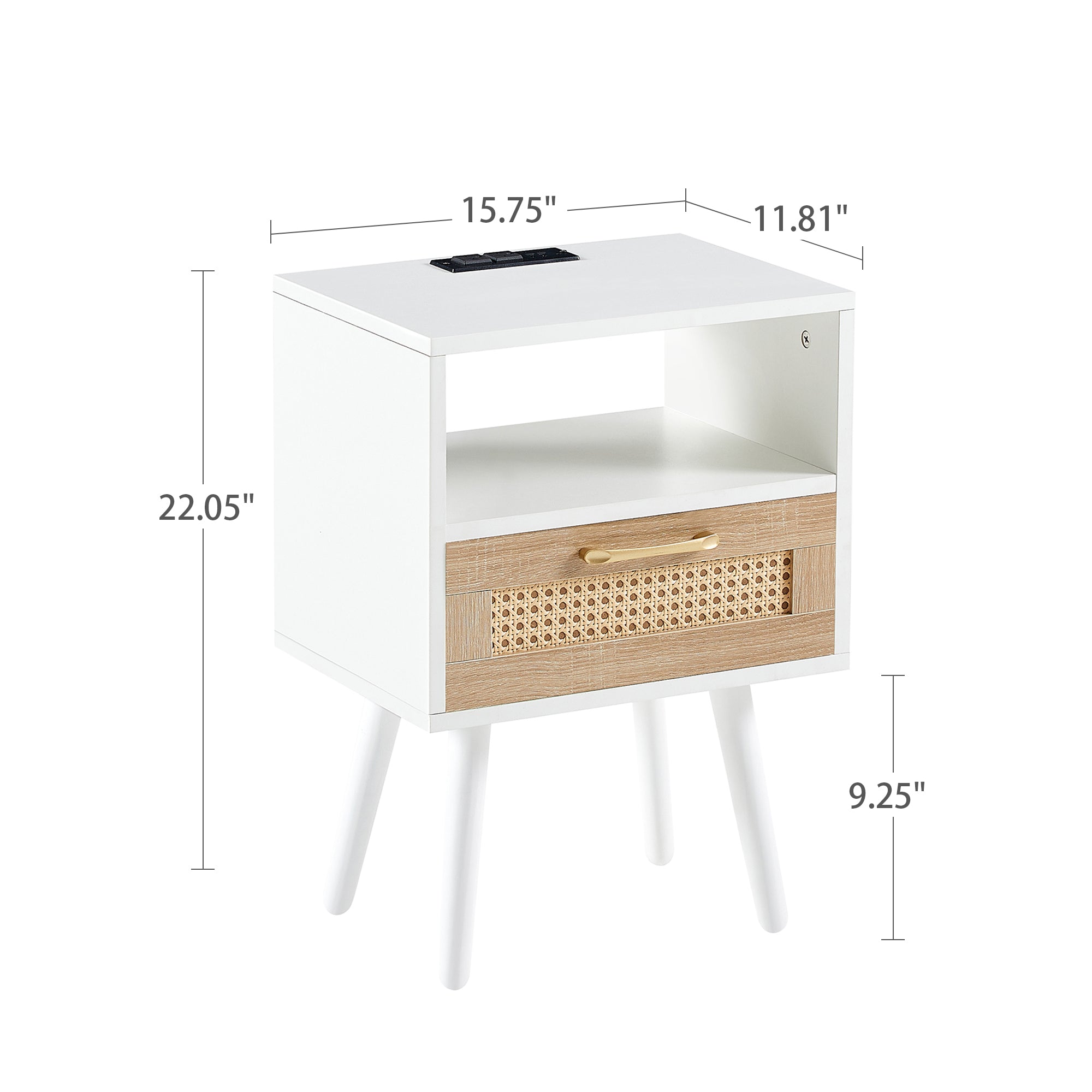 15.75" Rattan End Table with Power Outlet & USB Ports