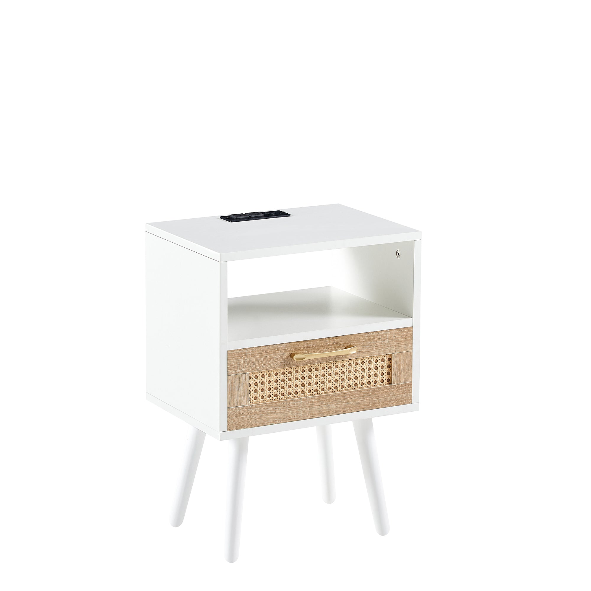 15.75" Rattan End Table with Power Outlet & USB Ports