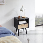 15.75" Rattan End Table with Drawer and Solid Wood Legs