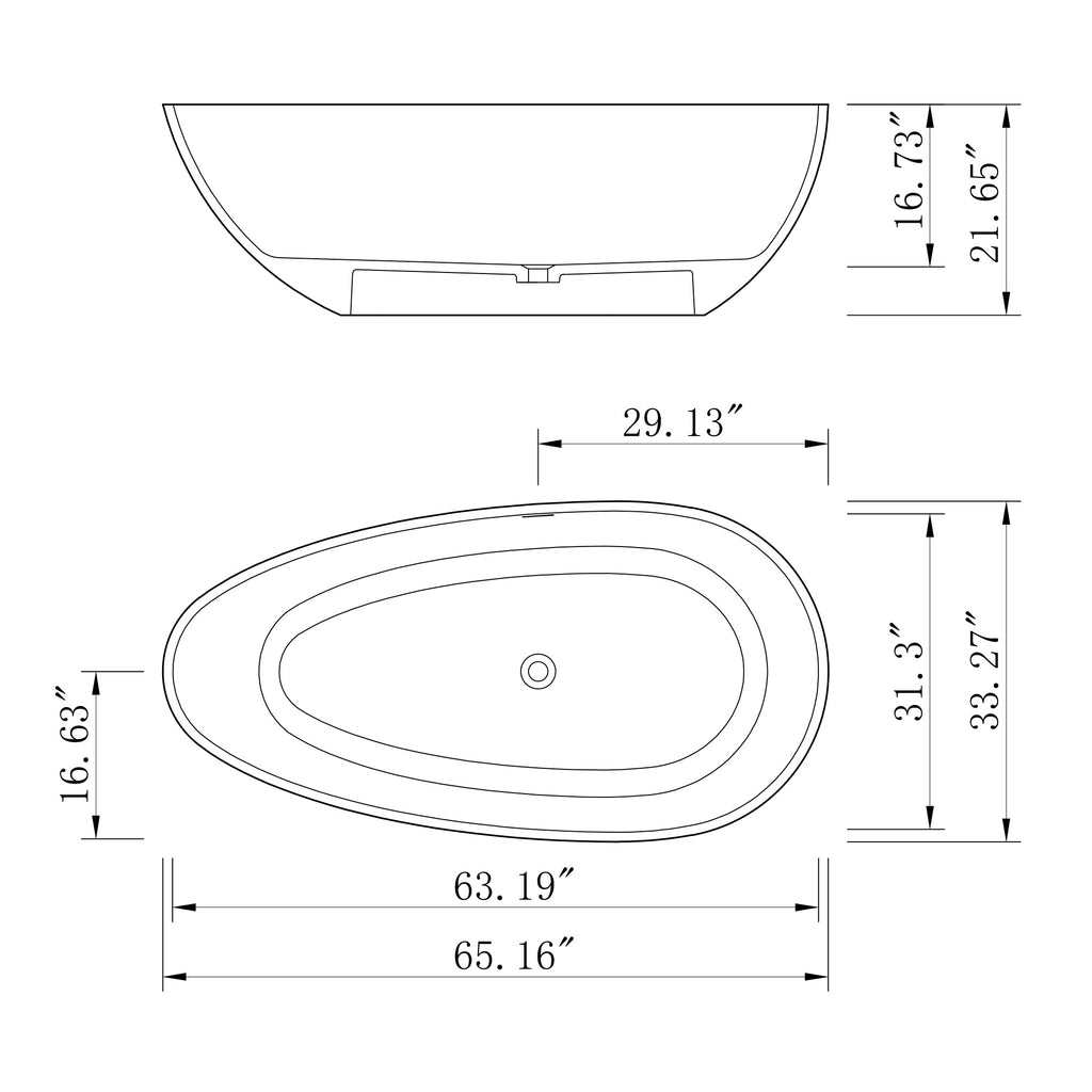 65 Inch Freestanding Solid Surface Soaking Bathtub