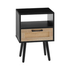 15.75" Rattan End Table with Drawer and Solid Wood Legs