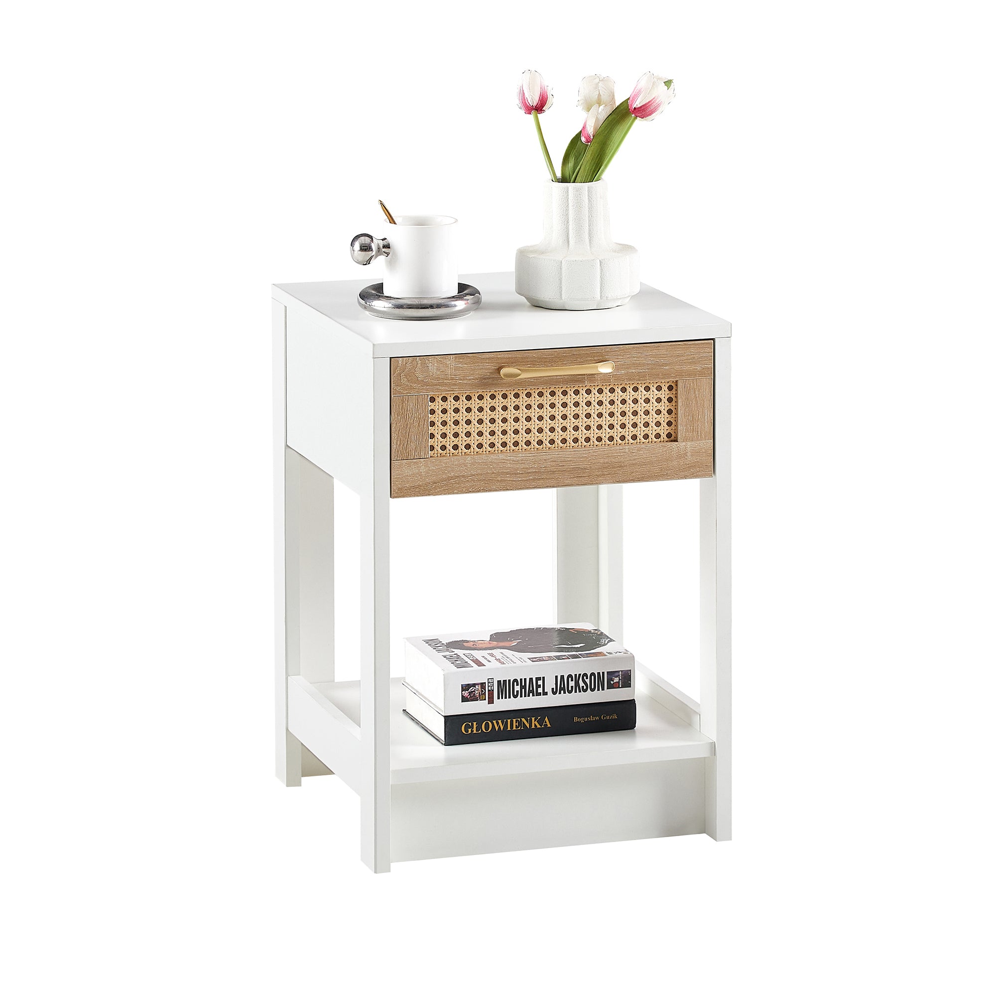 15.75" Rattan End Table with Drawer