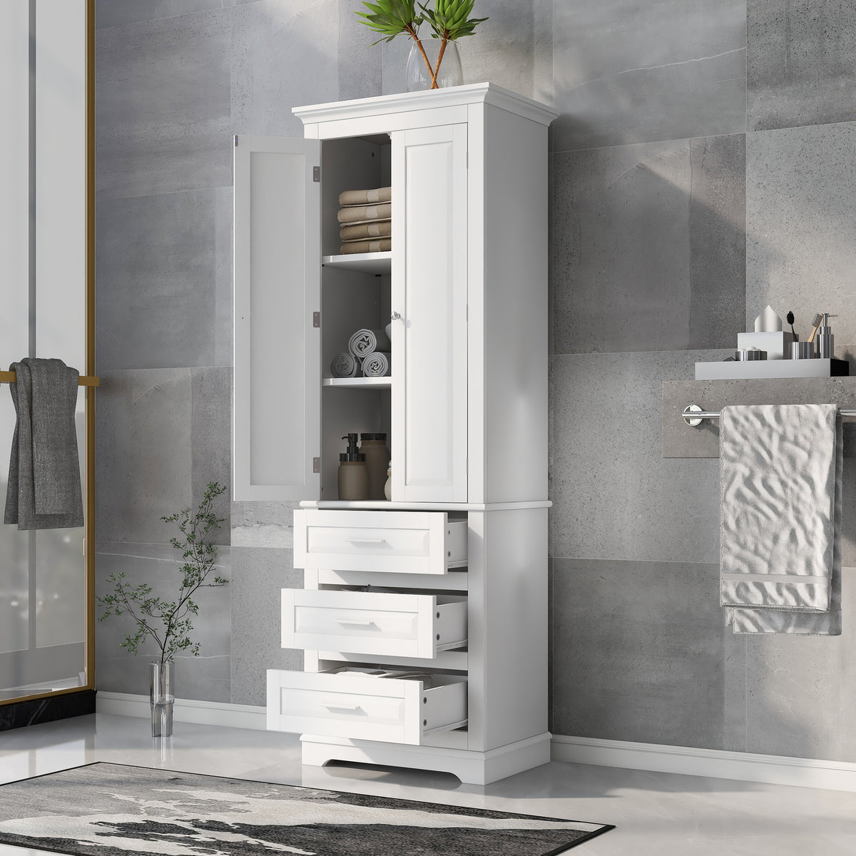 Tall Storage Cabinet With Three Drawers
