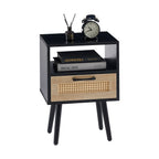 15.75" Rattan End Table with Drawer and Solid Wood Legs