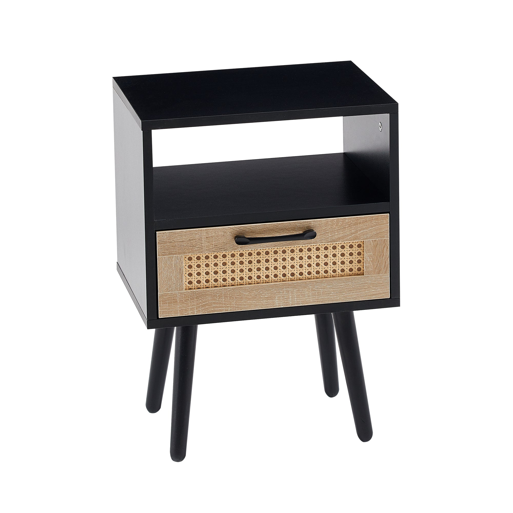 15.75" Rattan End Table with Drawer and Solid Wood Legs