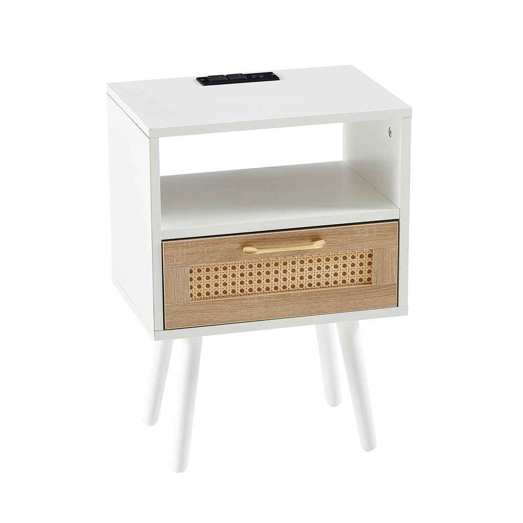 15.75" Rattan End Table with Power Outlet & USB Ports
