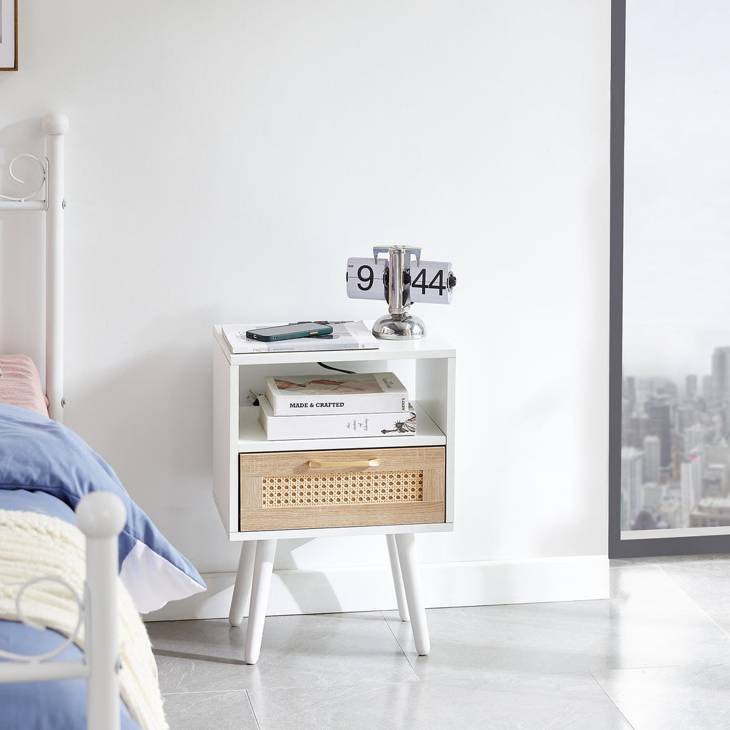 15.75" Rattan End Table with Power Outlet & USB Ports