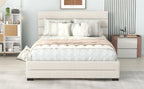 Queen Upholstered Platform Bed with Twin Size Trundle and Two Drawers
