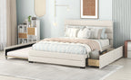 Queen Upholstered Platform Bed with Twin Size Trundle and Two Drawers