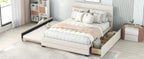 Queen Upholstered Platform Bed with Twin Size Trundle and Two Drawers