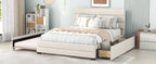 Queen Upholstered Platform Bed with Twin Size Trundle and Two Drawers