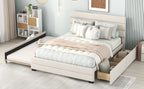 Queen Upholstered Platform Bed with Twin Size Trundle and Two Drawers