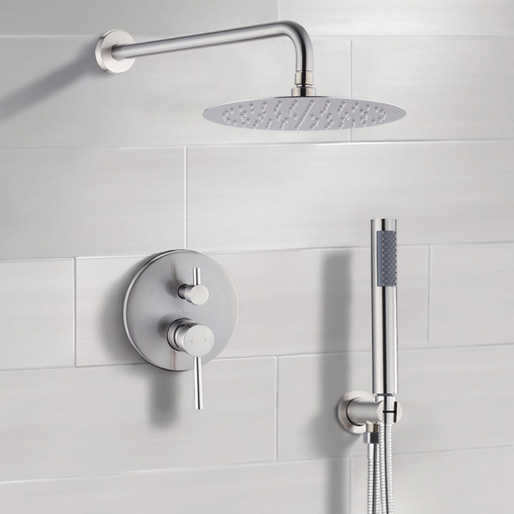 10" Brushed Nickel Round Rain Shower Head and Handheld Shower Head Set