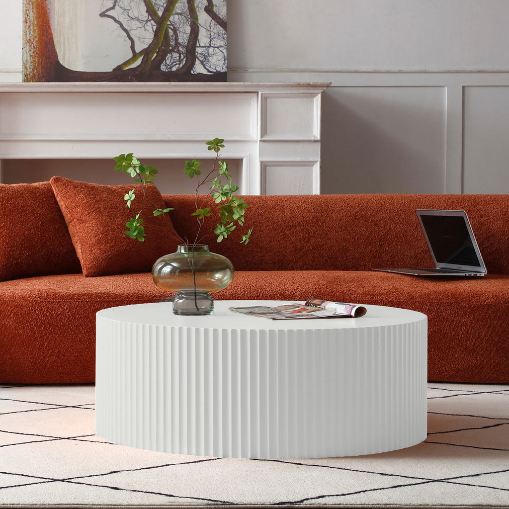 Contemporary Round Coffee Table with Handcrafted Relief