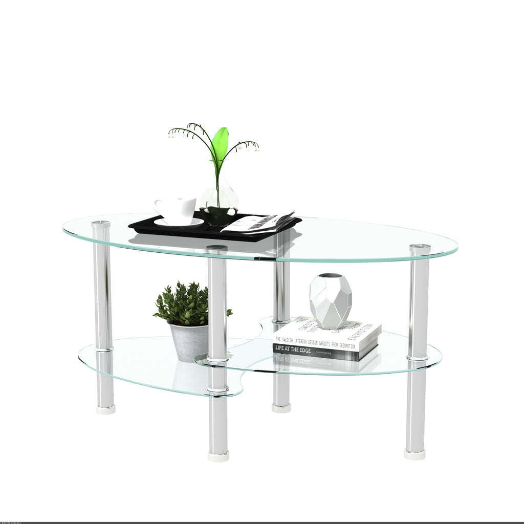 Transparent Oval Glass Coffee Table