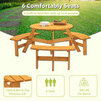 6-Person Circular Outdoor Wooden Picnic Table