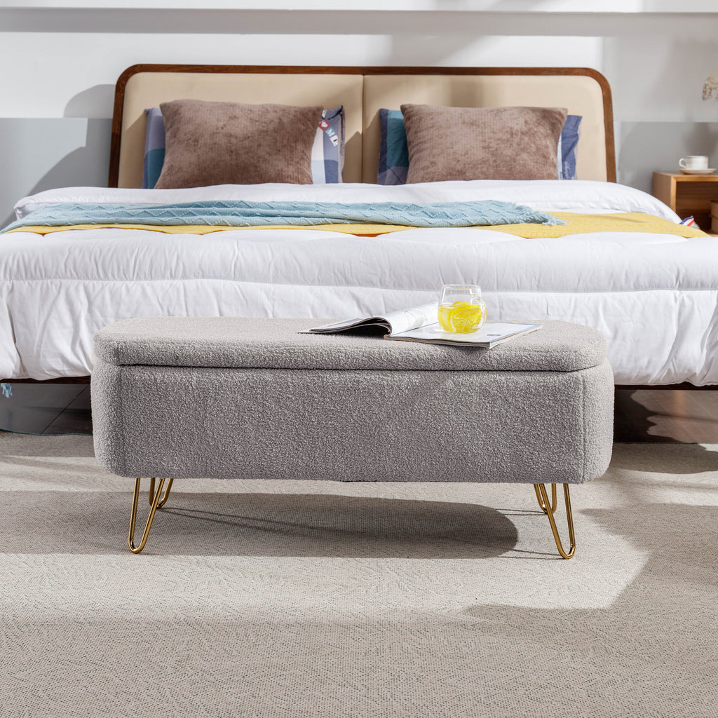 Grey Storage Ottoman Bench for End of Bed