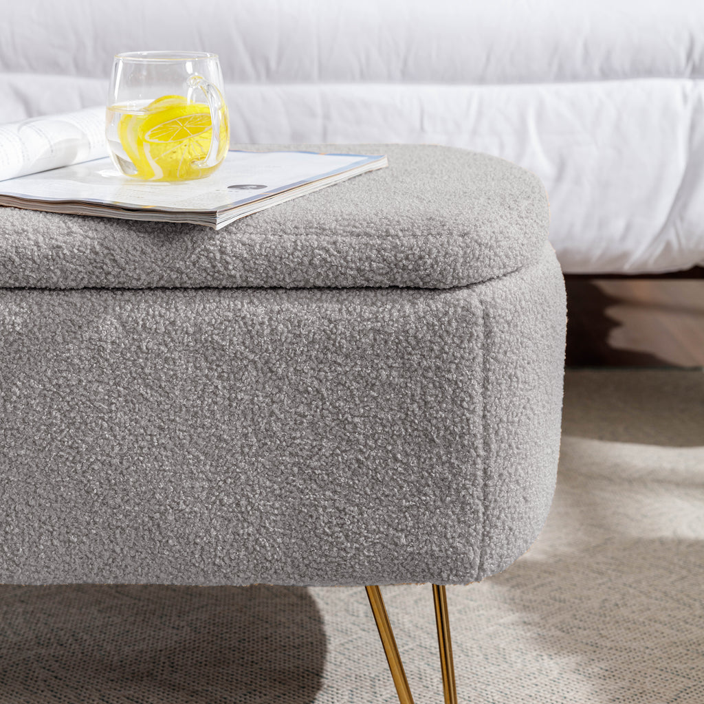 Grey Storage Ottoman Bench for End of Bed