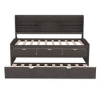 Twin Size Wooden Captain Bed with Built-in Bookshelves, Three Storage Drawers, and Trundle, Antique