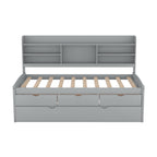 Twin Size Wooden Captain Bed with Built-in Bookshelves