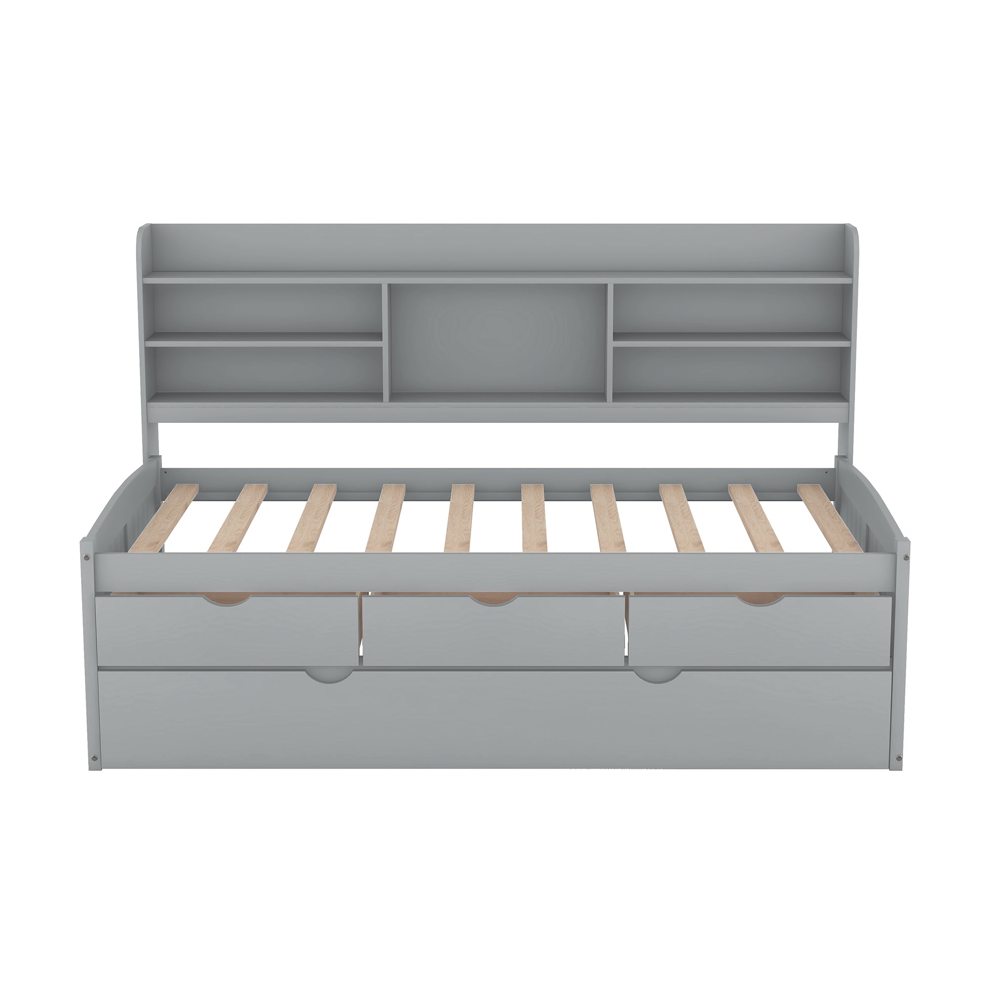 Twin Size Wooden Captain Bed with Built-in Bookshelves
