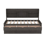 Twin Size Wooden Captain Bed with Built-in Bookshelves, Three Storage Drawers, and Trundle, Antique