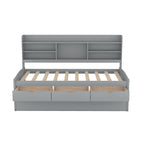 Twin Size Wooden Captain Bed with Built-in Bookshelves