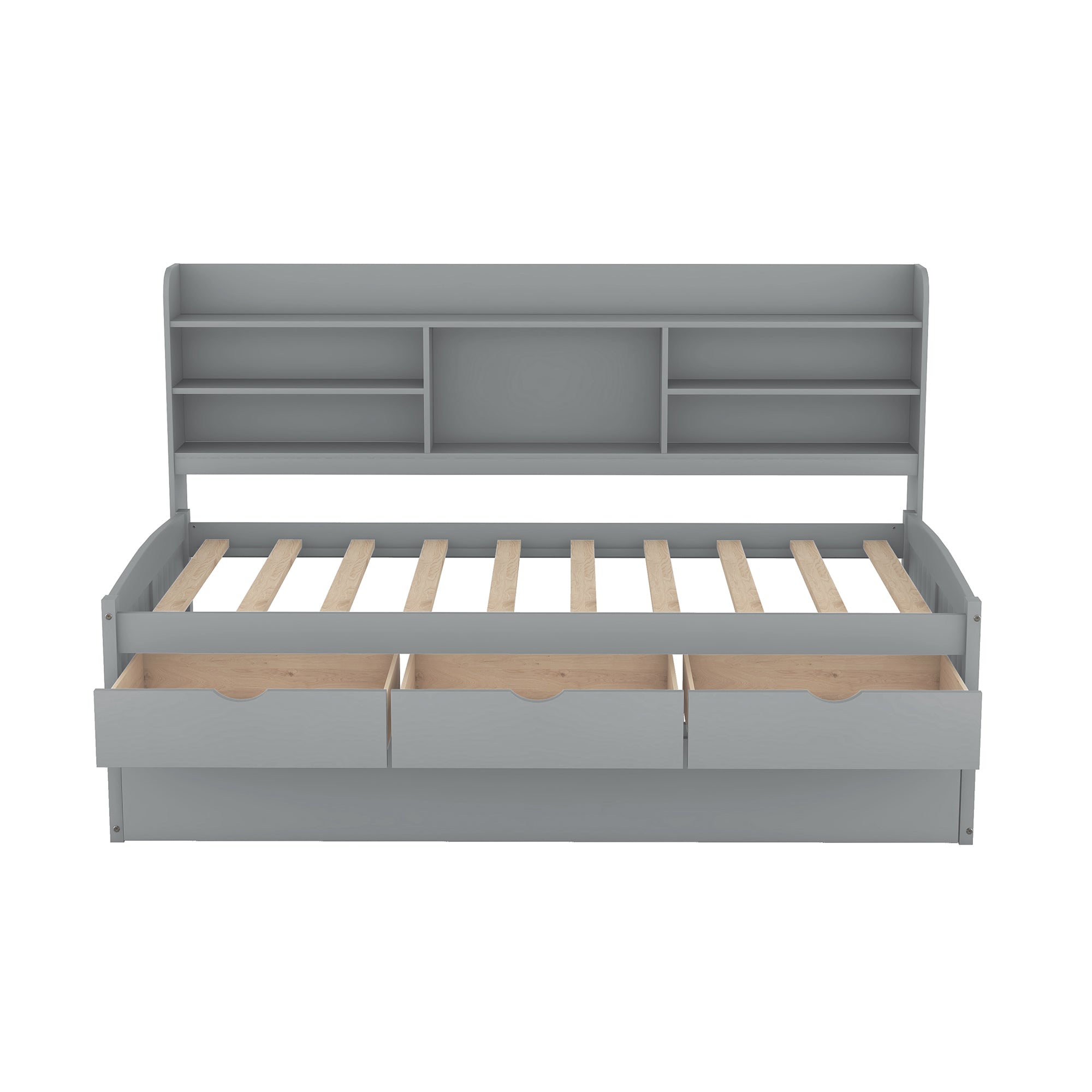 Twin Size Wooden Captain Bed with Built-in Bookshelves