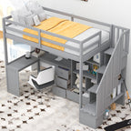 Twin Size Loft Bed with L-Shaped Desk and Drawers