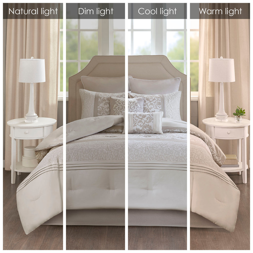 Embroidered 8 Piece Comforter Set Neutral King