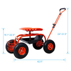 Rolling Garden Scooter Garden Cart Seat with Wheels and Tool Tray