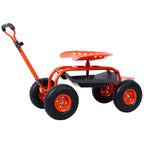 Rolling Garden Scooter Garden Cart Seat with Wheels and Tool Tray