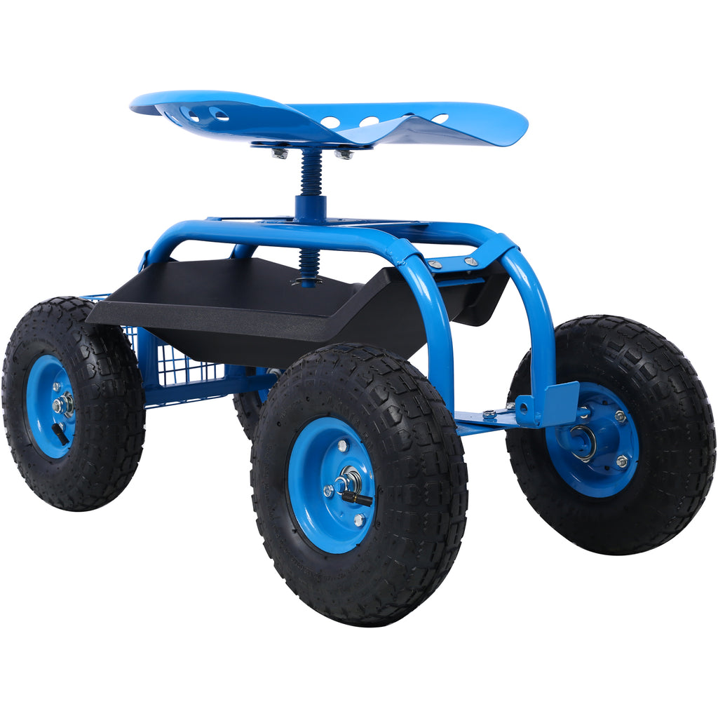 Rolling Garden Scooter Garden Cart Seat with Wheels and Tool Tray