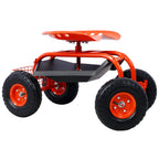 Rolling Garden Scooter Garden Cart Seat with Wheels and Tool Tray