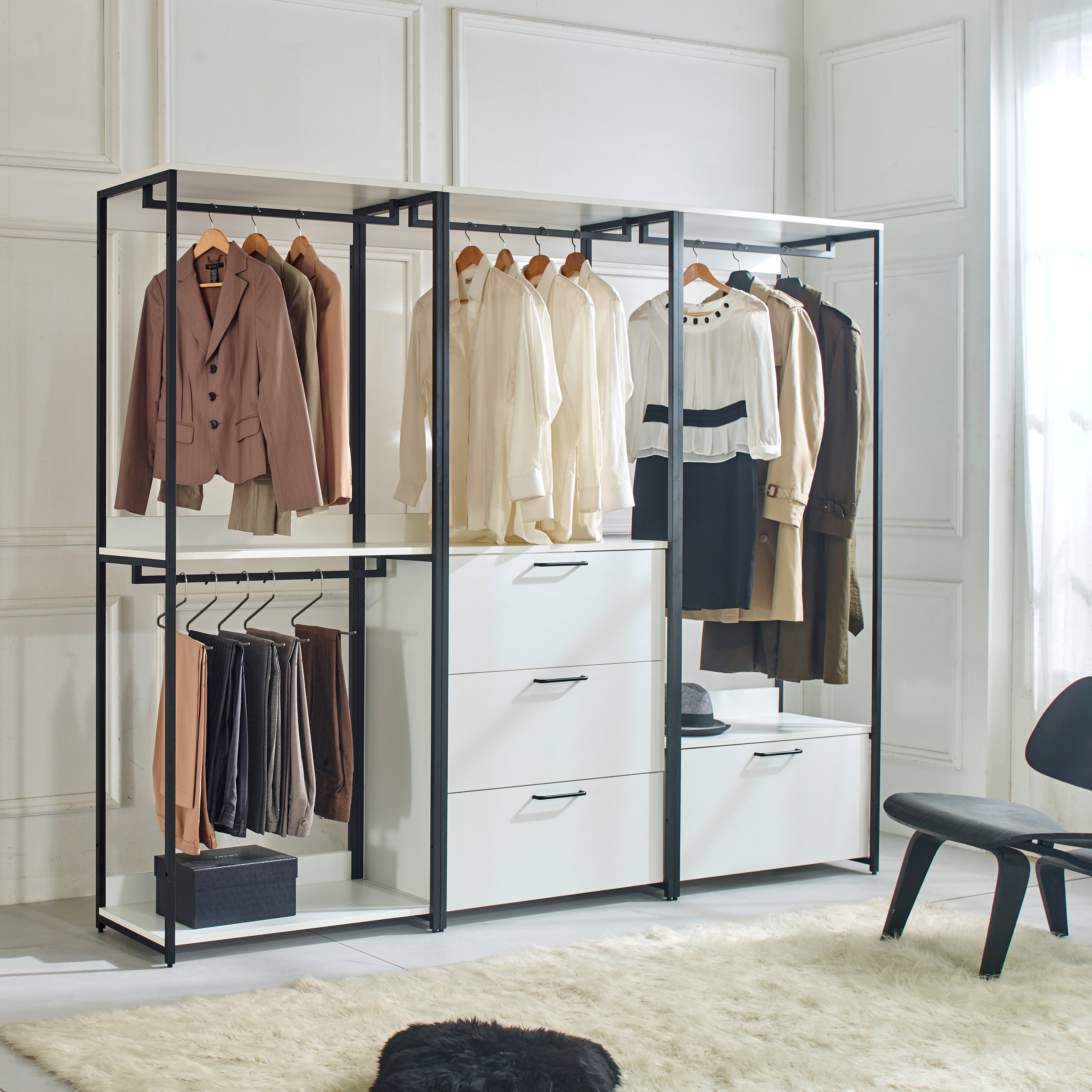 Fiona Wood and Metal Walk-in Closet with One Drawer