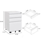 3-Drawer Mobile Filing Cabinet with Lock in White