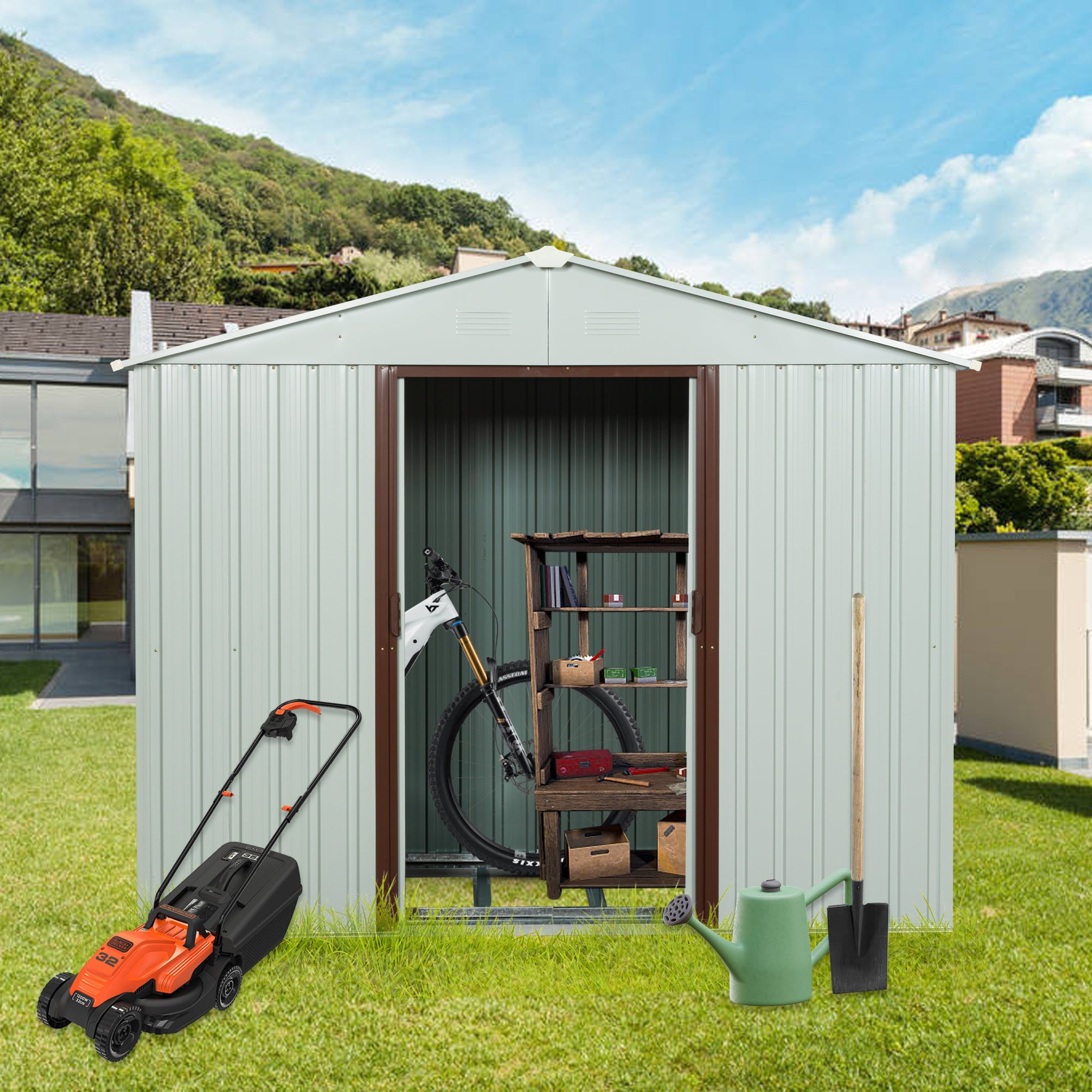 8ft x 4ft Outdoor Metal Storage Shed with Metal Foundation
