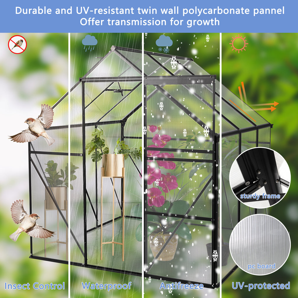 6X6FT Black Polycarbonate Greenhouse