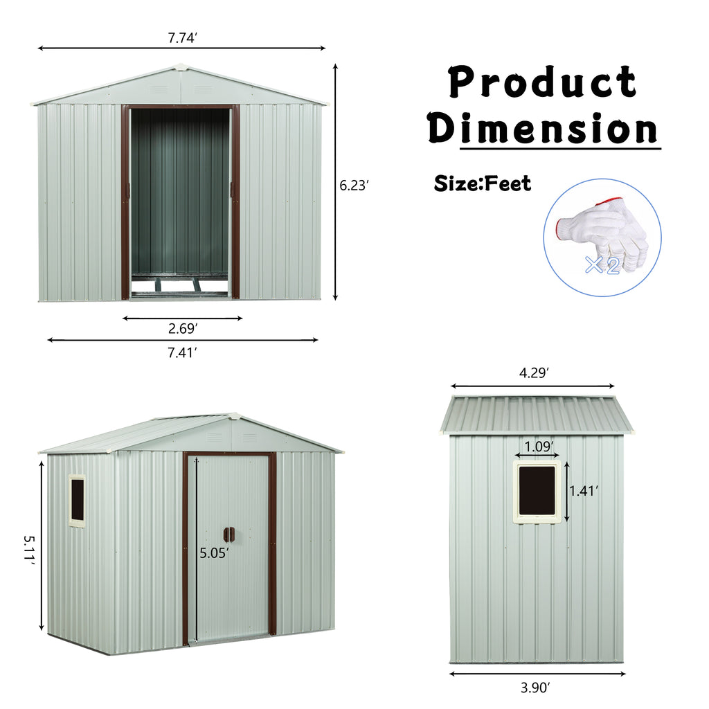 8ft x 4ft Outdoor Metal Storage Shed with Window
