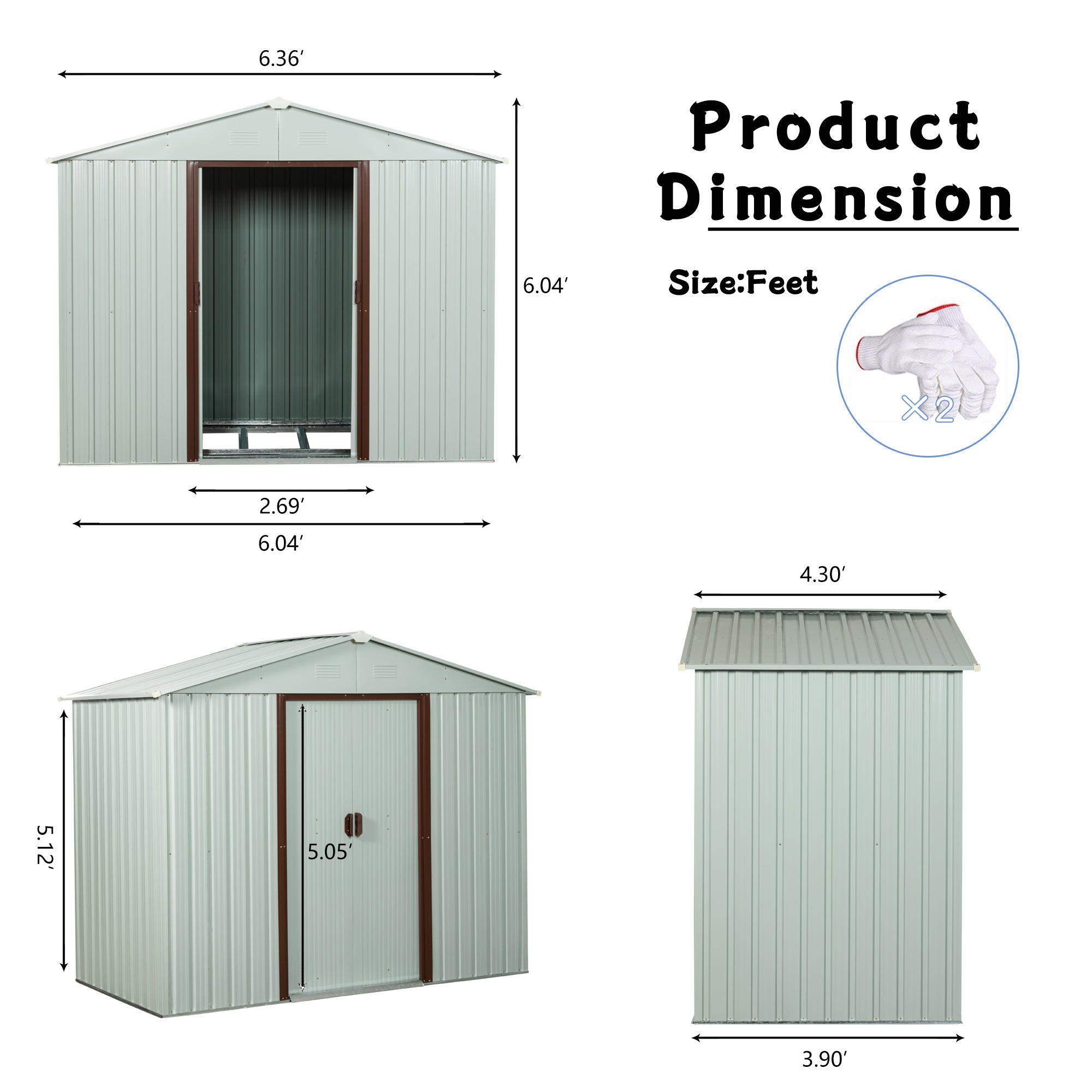 6ft x 5ft Outdoor Metal Storage Shed with Metal Foundation