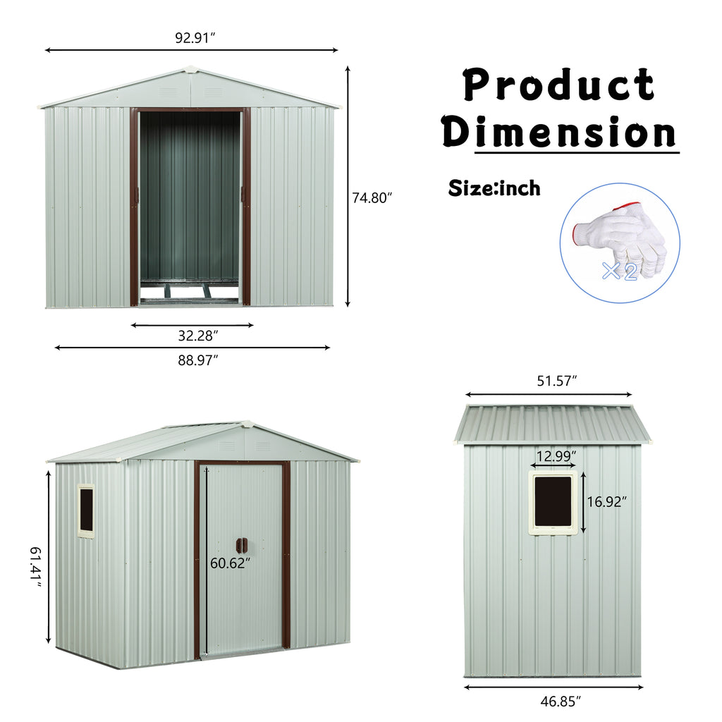 8ft x 4ft Outdoor Metal Storage Shed with Window